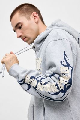 Ed Hardy Grey Marl Appliqué Tattoo Hoodie
