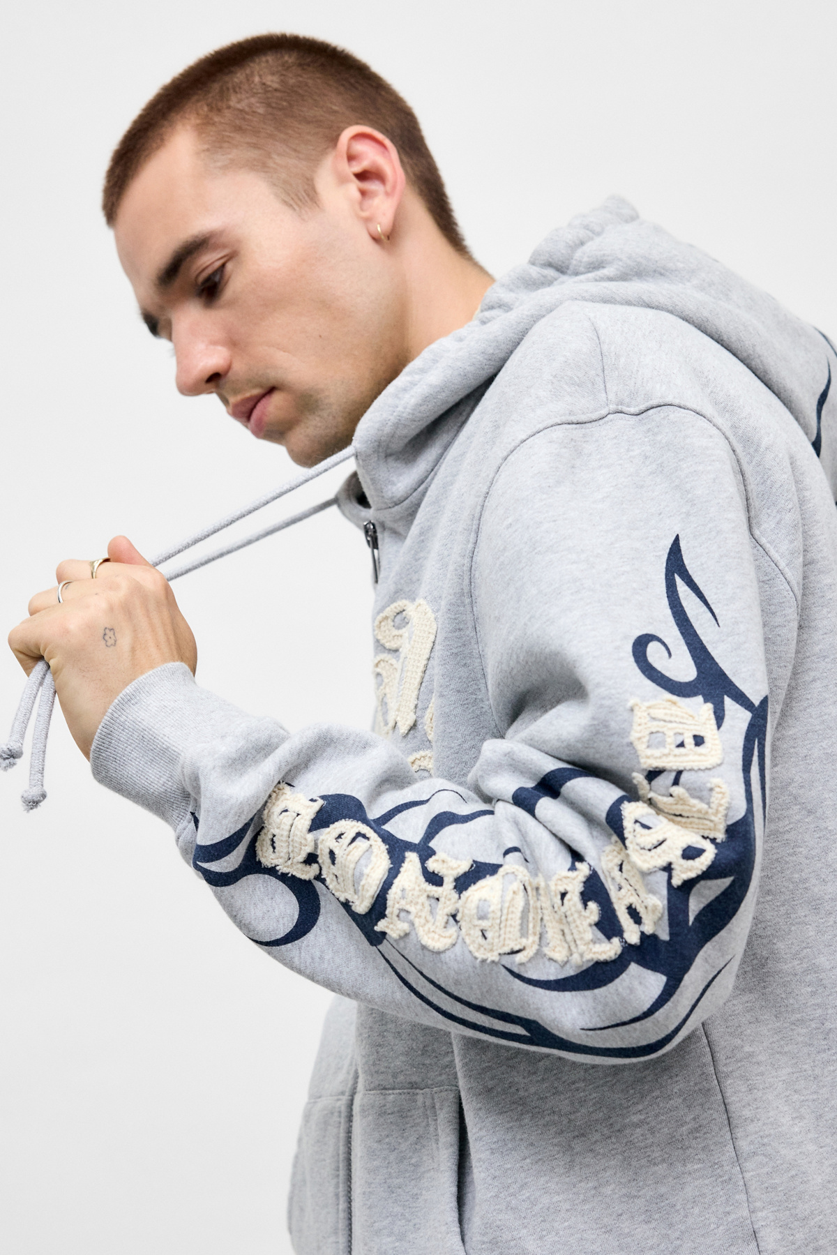 Ed Hardy Grey Marl Appliqué Tattoo Hoodie