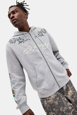Ed Hardy UO Exclusive Grey Rose Waffle Hoodie