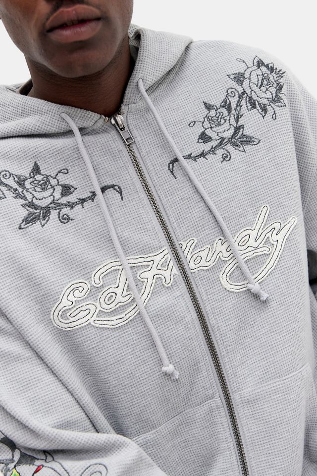 Ed Hardy Sweat à capuche en gaufre gris rose UO Exclusif #2