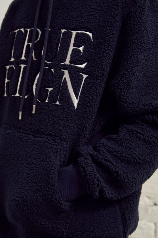True Religion - Sweat à capuche effet poil de mouton bleu marine #1