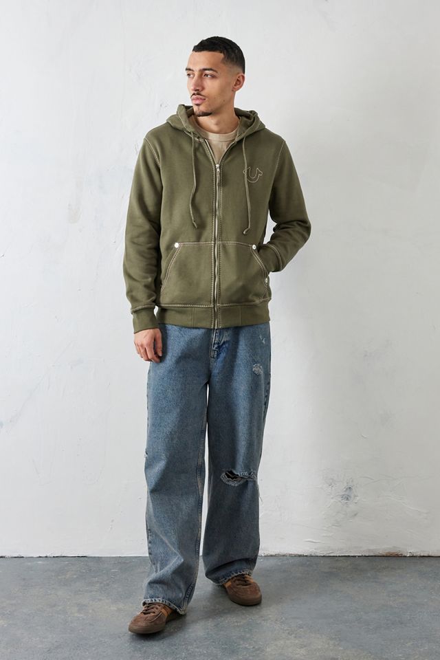 True Religion Khaki Logo Zip-Up Hoodie | Urban Outfitters UK
