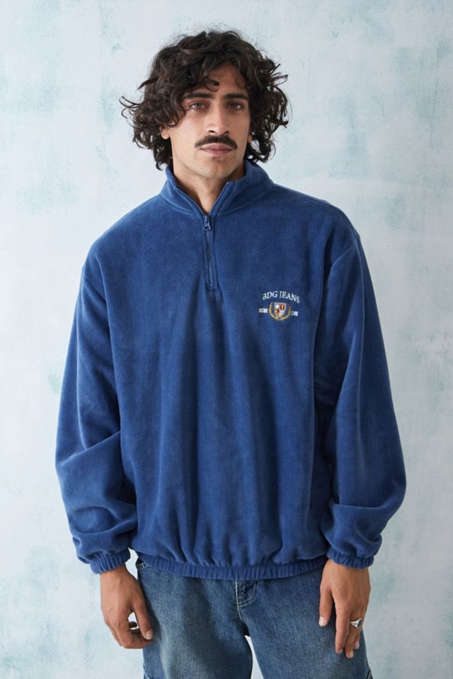 BDG Blue Crest Fleece Mock Neck Sweatshirt