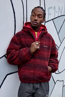 iets frans... Burgunderrot Gestreifter Fleece-Kapuzenpullover