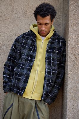 iets frans... Schwarzer Karo-Fleece-Kapuzenpullover