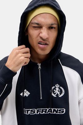 iets frans... Sudadera con Capucha Negra con Cremallera de Cuarto y Ribetes