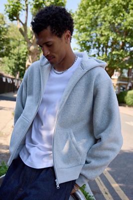 Sweat à capuche zippé Loom gris en molleton gaufré doublé