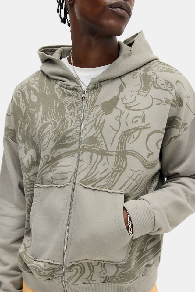 UO Khaki Dragon Print Zip-Through Hoodie #2