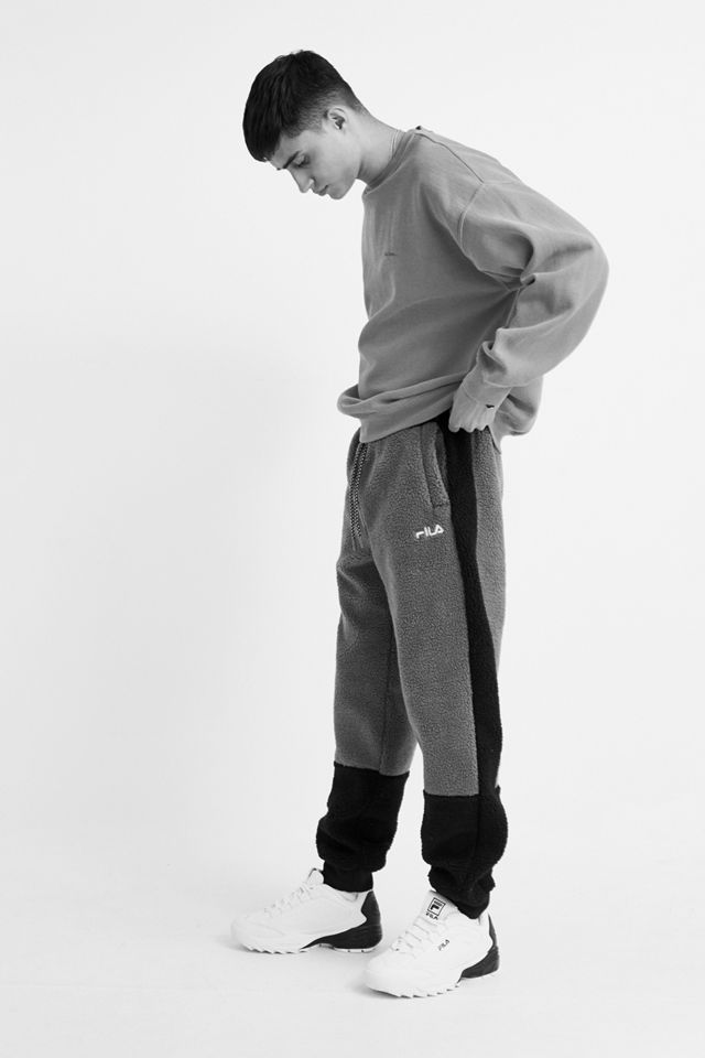 FILA - Pantalon de jogging polaire noir et gris à contrastes de couleurs #2