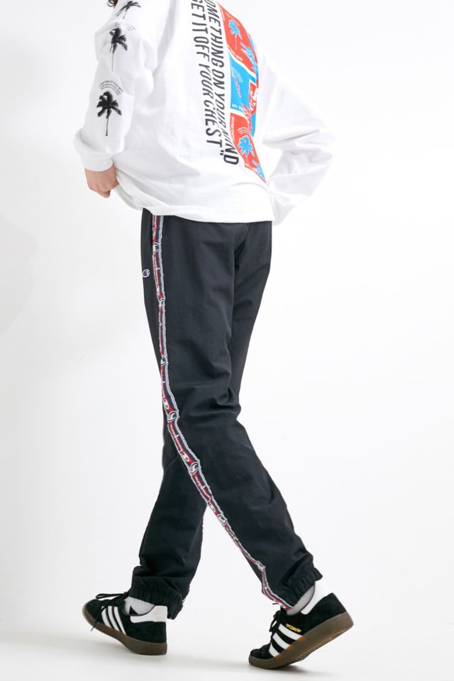 Champion Logo Tape Black Nylon Track Pants