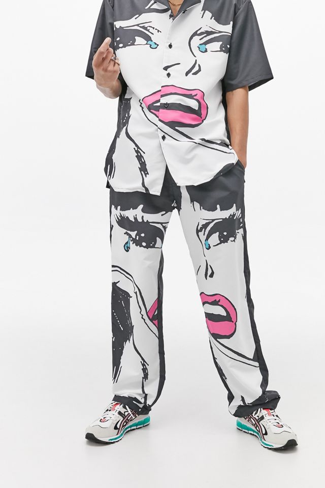 Chinatown Market Black Cry Print Nylon Trousers #1