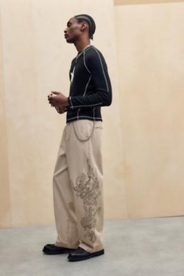 Ed Hardy UO Exclusive Sand Dragon Outline Trousers - Sand XS at Urban Outfitters
