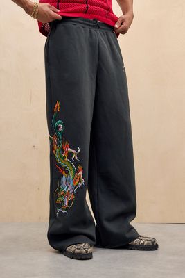 Ed Hardy UO Exclusive Pantaloni della tuta neri multicolore con dragone