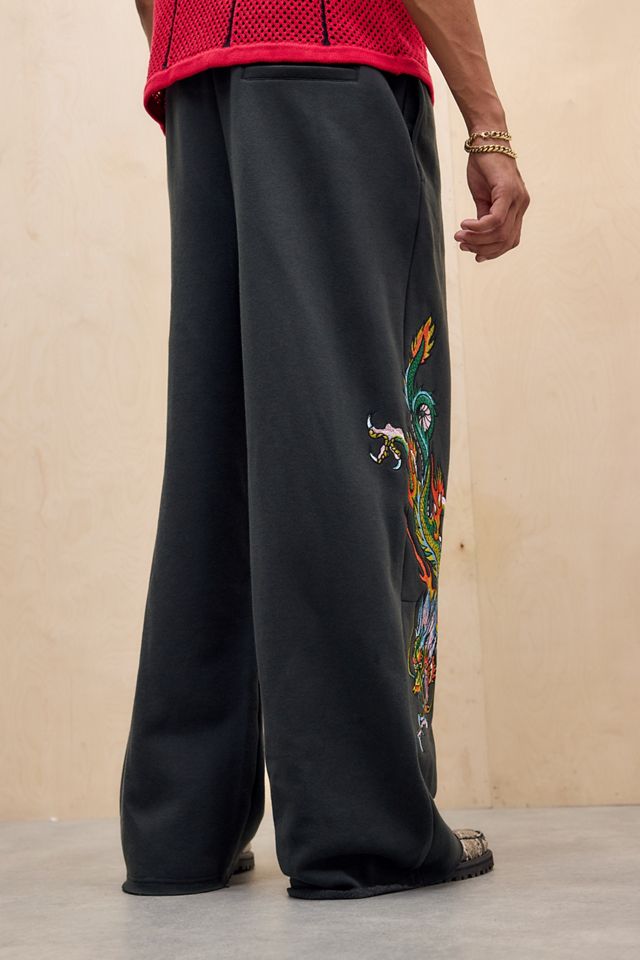 Ed Hardy UO Exklusive Schwarze Mehrfarbige Drachen Jogginghose #3