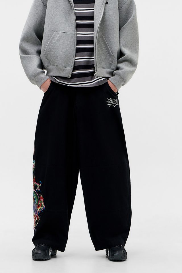 Pantalones Cargo de Lona Ripstop Bordados en Negro Exclusivos de Ed Hardy UO #1