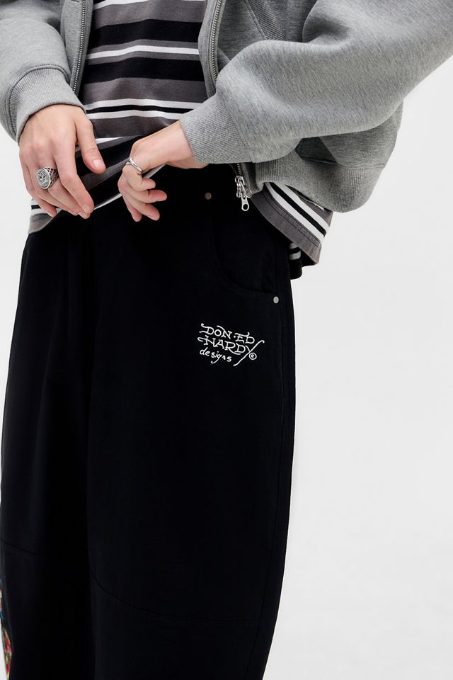Pantalones Cargo de Lona Ripstop Bordados en Negro Exclusivos de Ed Hardy UO #2