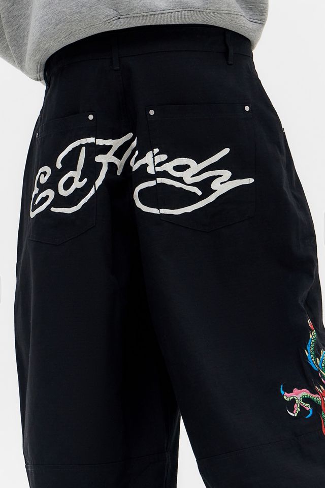 Pantalones Cargo de Lona Ripstop Bordados en Negro Exclusivos de Ed Hardy UO #3