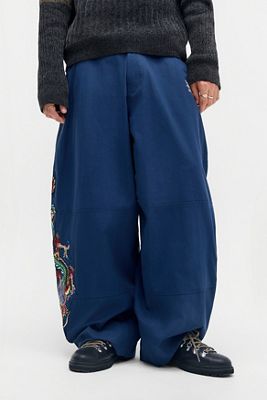 Ed Hardy Blue Embroidered Ripstop Cargo Trousers