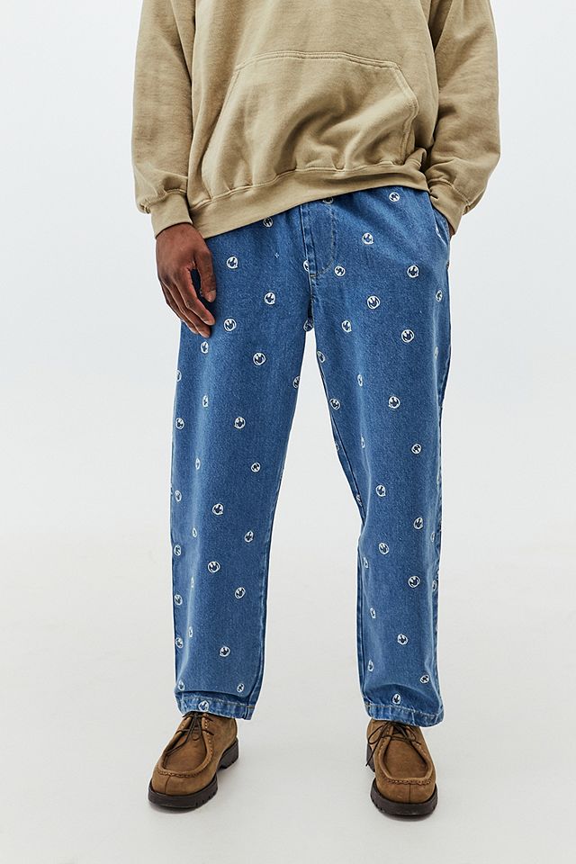 UO Smile Embroidered Denim Beach Pants | Urban Outfitters UK