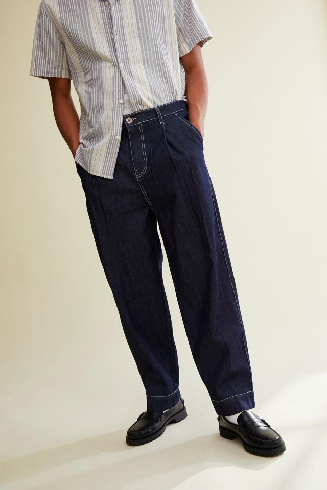 Mens pleated hot sale denim pants