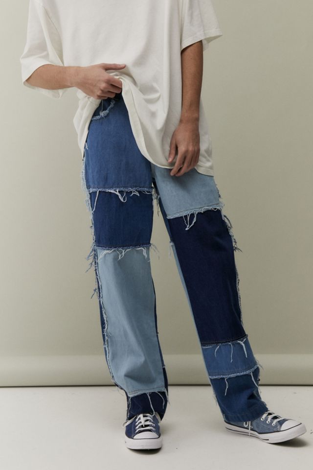 Patchwork best sale denim pants