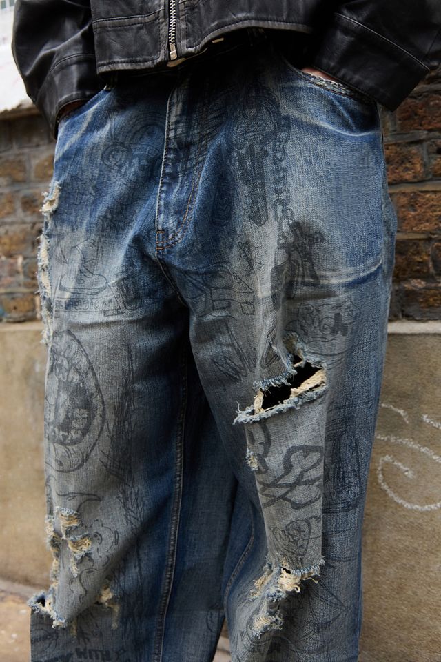 JADED LONDON Graffiti XL Colossus ウォッシュ ジーンズ 送料込 Graffiti XL Colossus Washed Jeans | Jaded London | Clothing