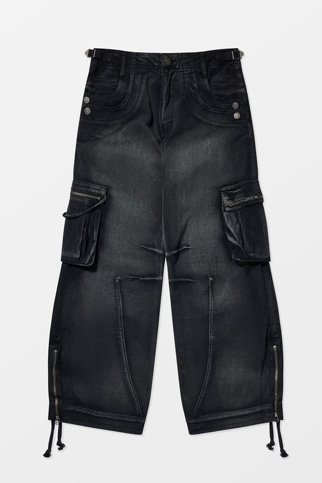 Jaded London Pantaloni cargo neri sbiaditi da truppa #6