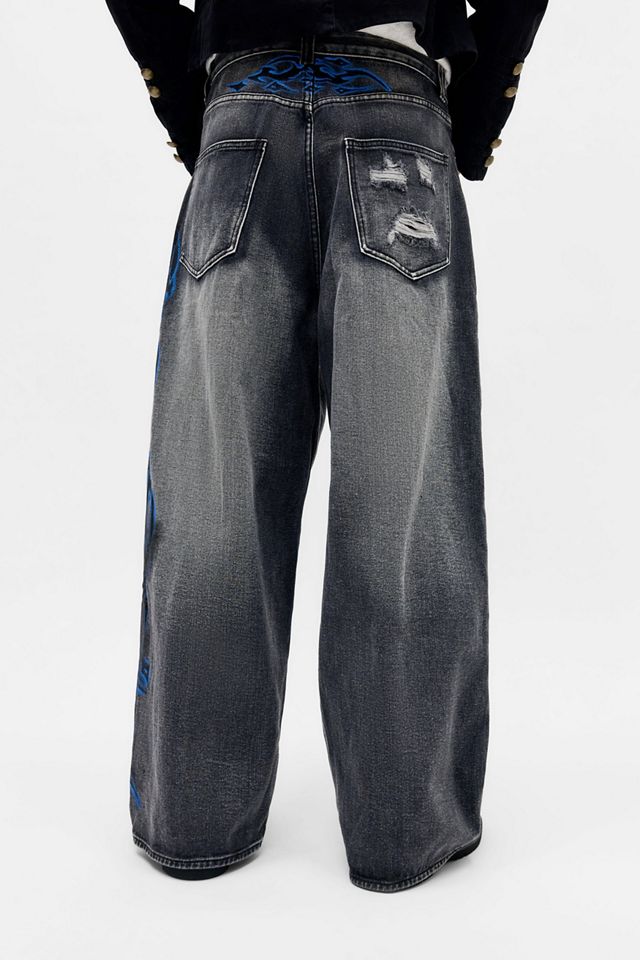 Jeans Colossus Rasgados XL Jaded London Negro con Aerógrafo de Picos #3