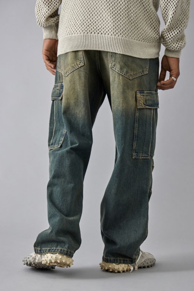 BDG Fixed Waist Stone Wash Denim Cargo Jeans