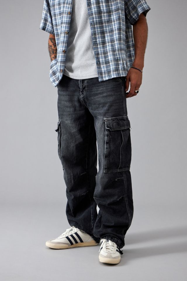 BDG Fixed Waist Washed Black Cargo Jeans
