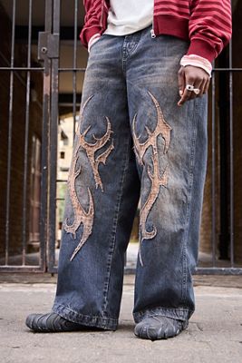 Jean Neo Skate à carreaux bleu noir avec appliqué BDG