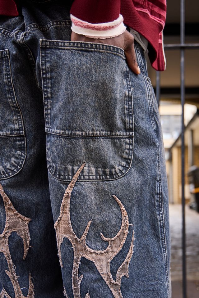 Jean Neo Skate à carreaux bleu noir avec appliqué BDG #3