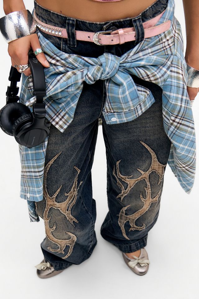 BDG Blau Schwarz Applikation Karo Neo Skate Jeans #5