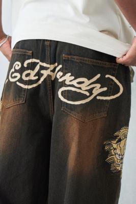 Ed Hardy UO Exclusive Brown Tinted Denim Dragon Jeans | Urban Outfitters UK