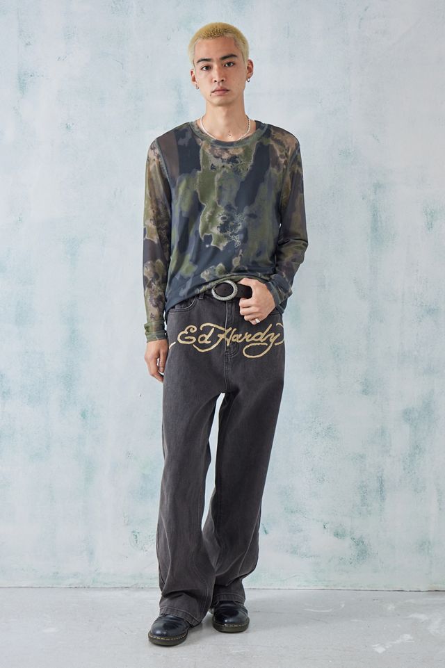 Ed Hardy UO Exclusive – Jeans mit markentypischem Logo in Grau #2