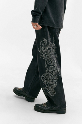 Jeans Bootcut Femme Stidia Dragon - Brodé Tatouage, Ceinture Incluse, Taille 32-44, Neuf étiqueté