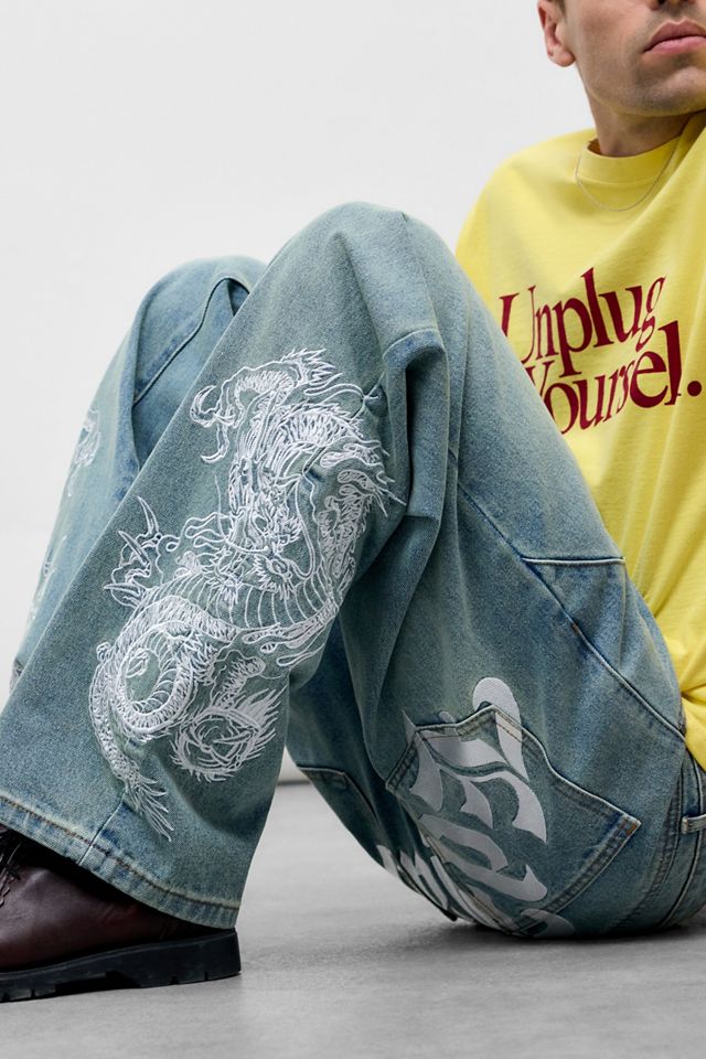 Jeans Ed Hardy Bleu Moyen à Panneaux Dragon #3