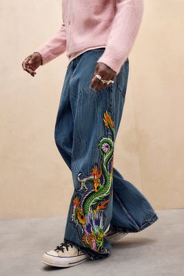 Ed Hardy Jeans Exclusivos de UO con Dragón y Espada Azul