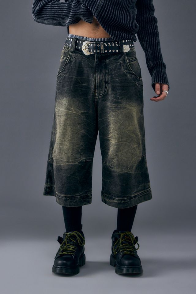 Jaded London Black Creased Acid-Wash Jorts