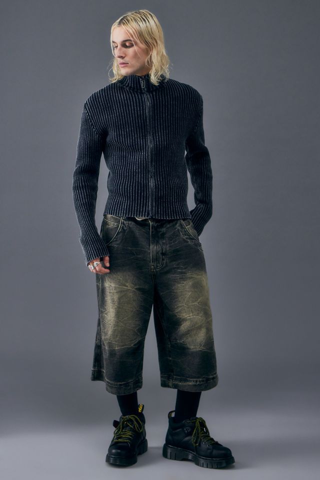 Jaded London Jorts nero stropicciato acido-wash #1