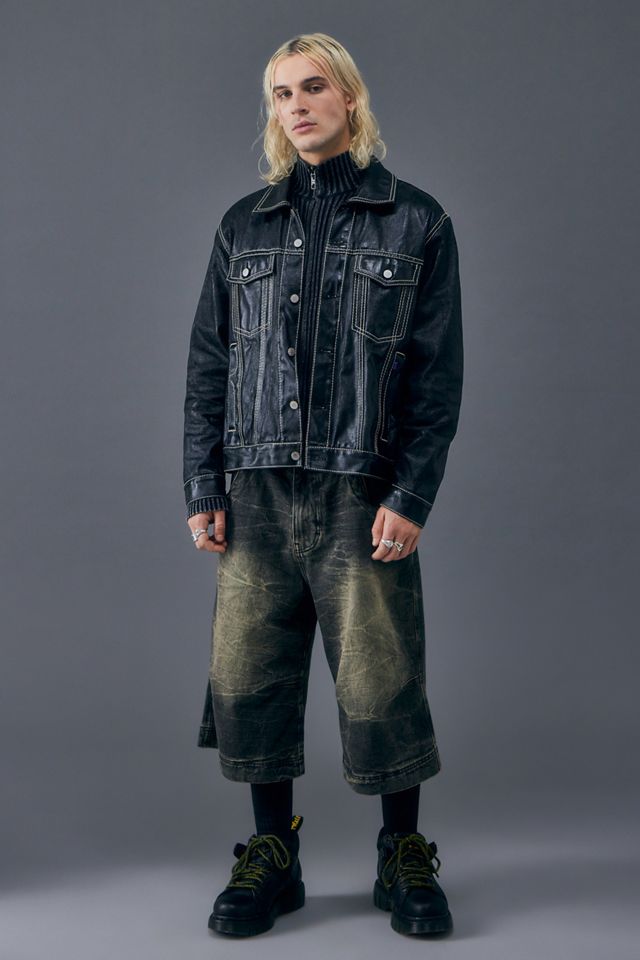 Jaded London Jorts nero stropicciato acido-wash #2