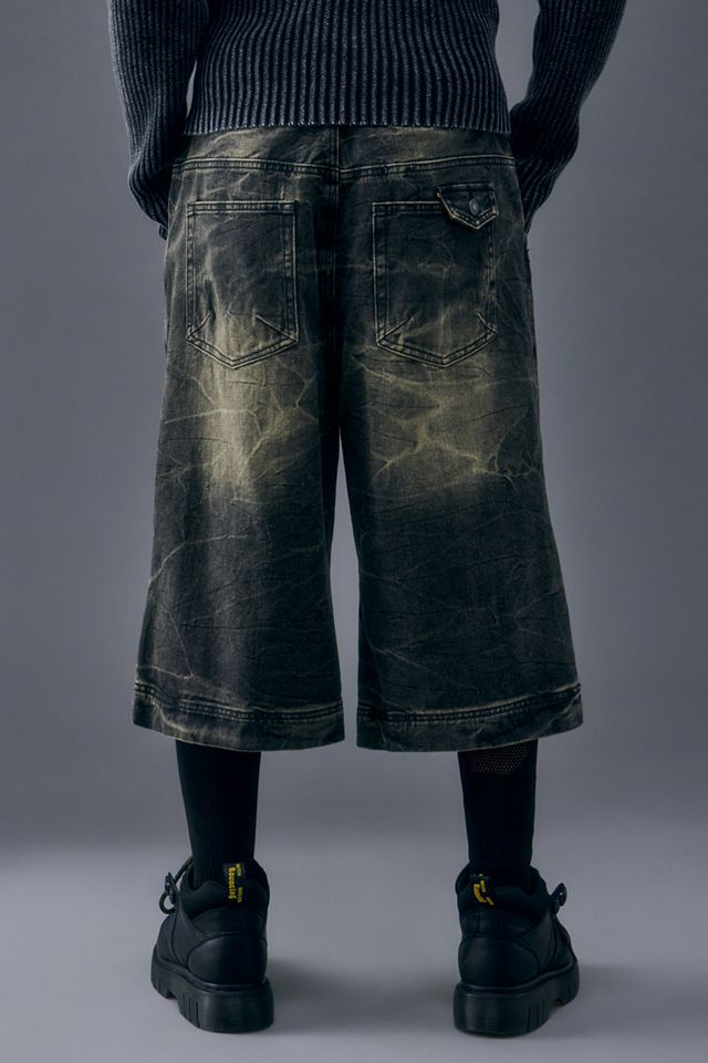 Jaded London Jorts nero stropicciato acido-wash #3