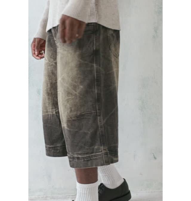 Jaded London Black Creased Acid-Wash Jorts | Urban Outfitters UK