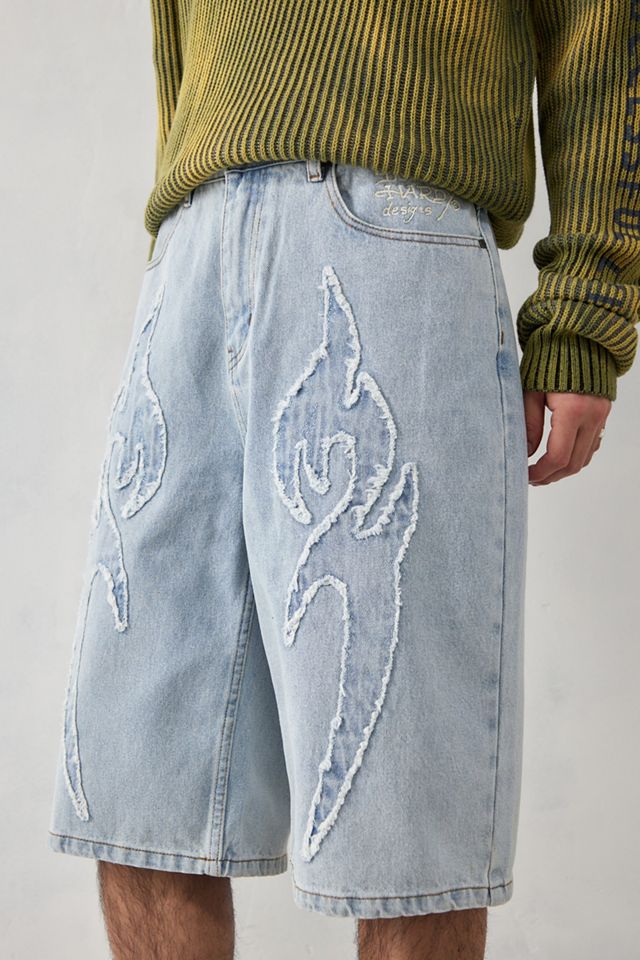 Ed Hardy UO Exclusive Light-Wash Applique Denim Shorts  #1
