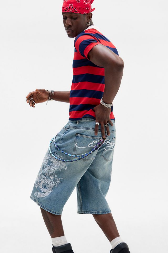 Ed Hardy UO Exclusive Mid Blue Panelling Jorts #6