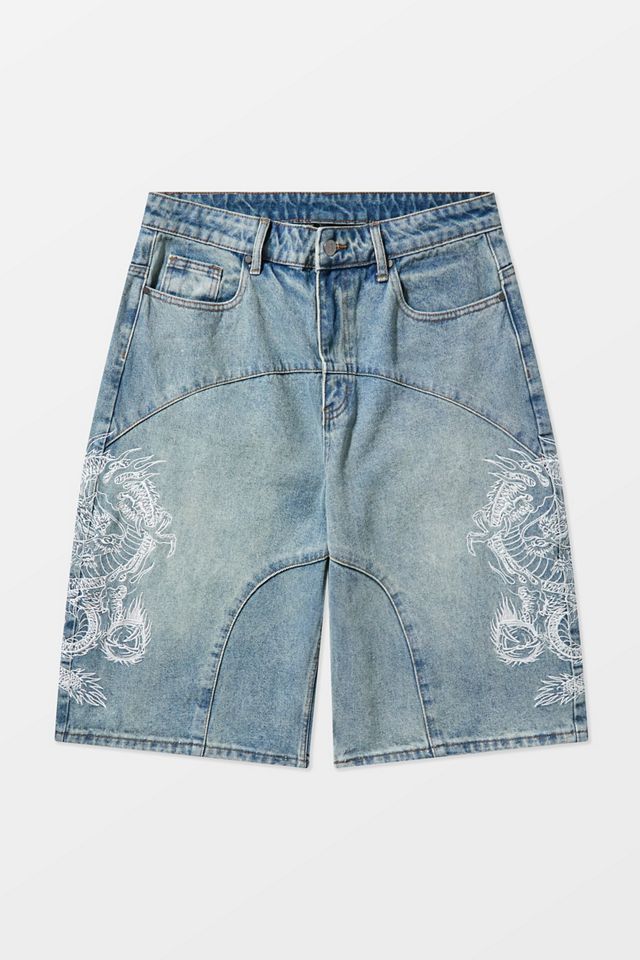Ed Hardy UO Exclusive Mid Blue Panelling Jorts #8