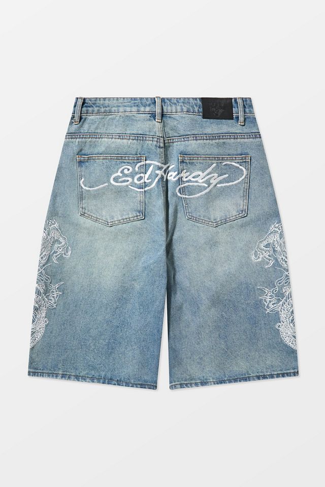 Ed Hardy UO Exclusive Mid Blue Panelling Jorts #9