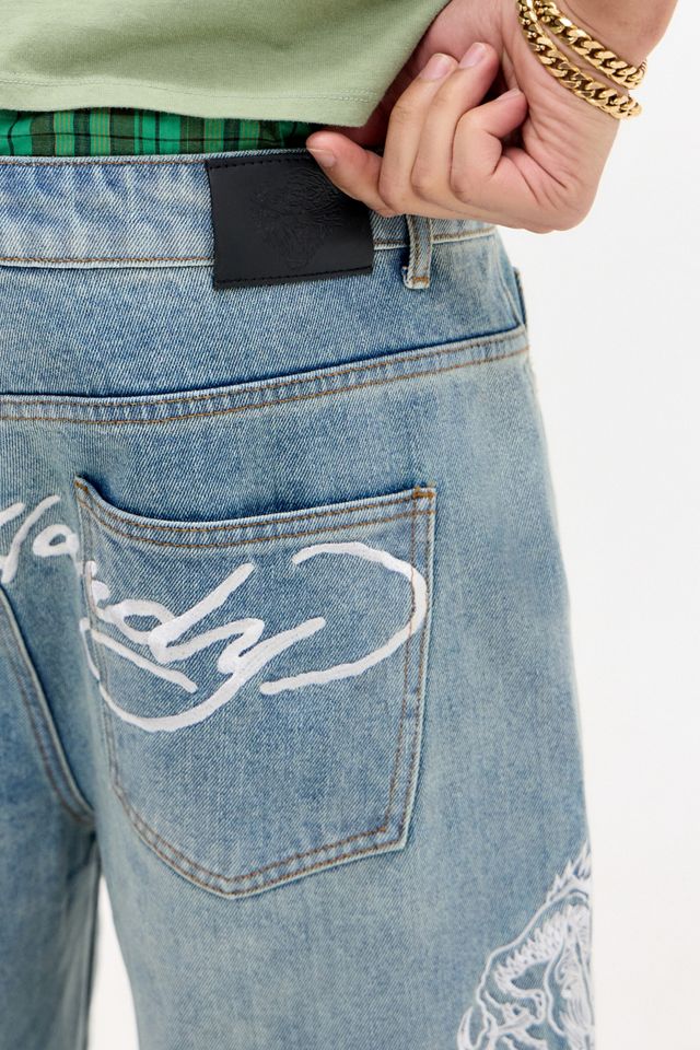 Ed Hardy UO Exclusive Mid Blue Panelling Jorts #4