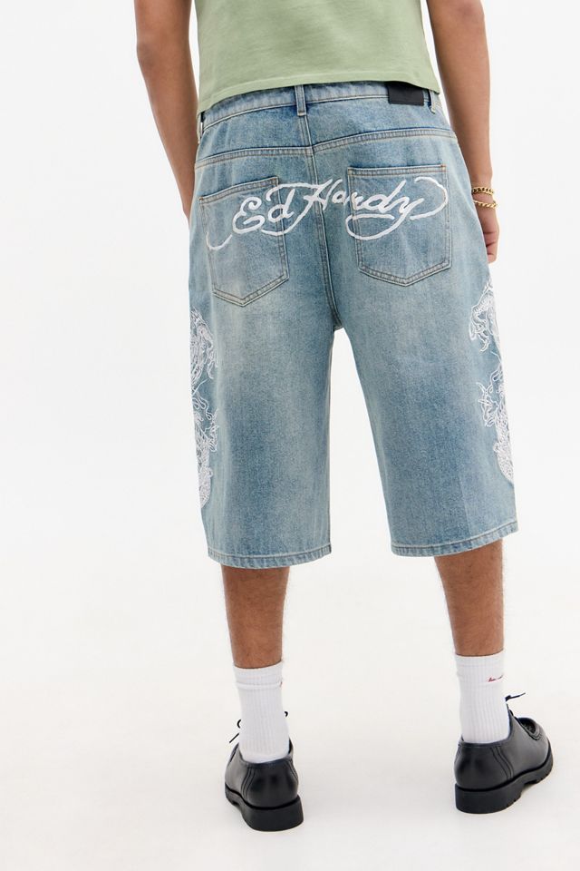 Ed Hardy UO Exclusive Mid Blue Panelling Jorts #5