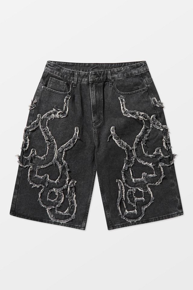 Ed Hardy UO Exclusive Black Flame Appliqué Shorts #8